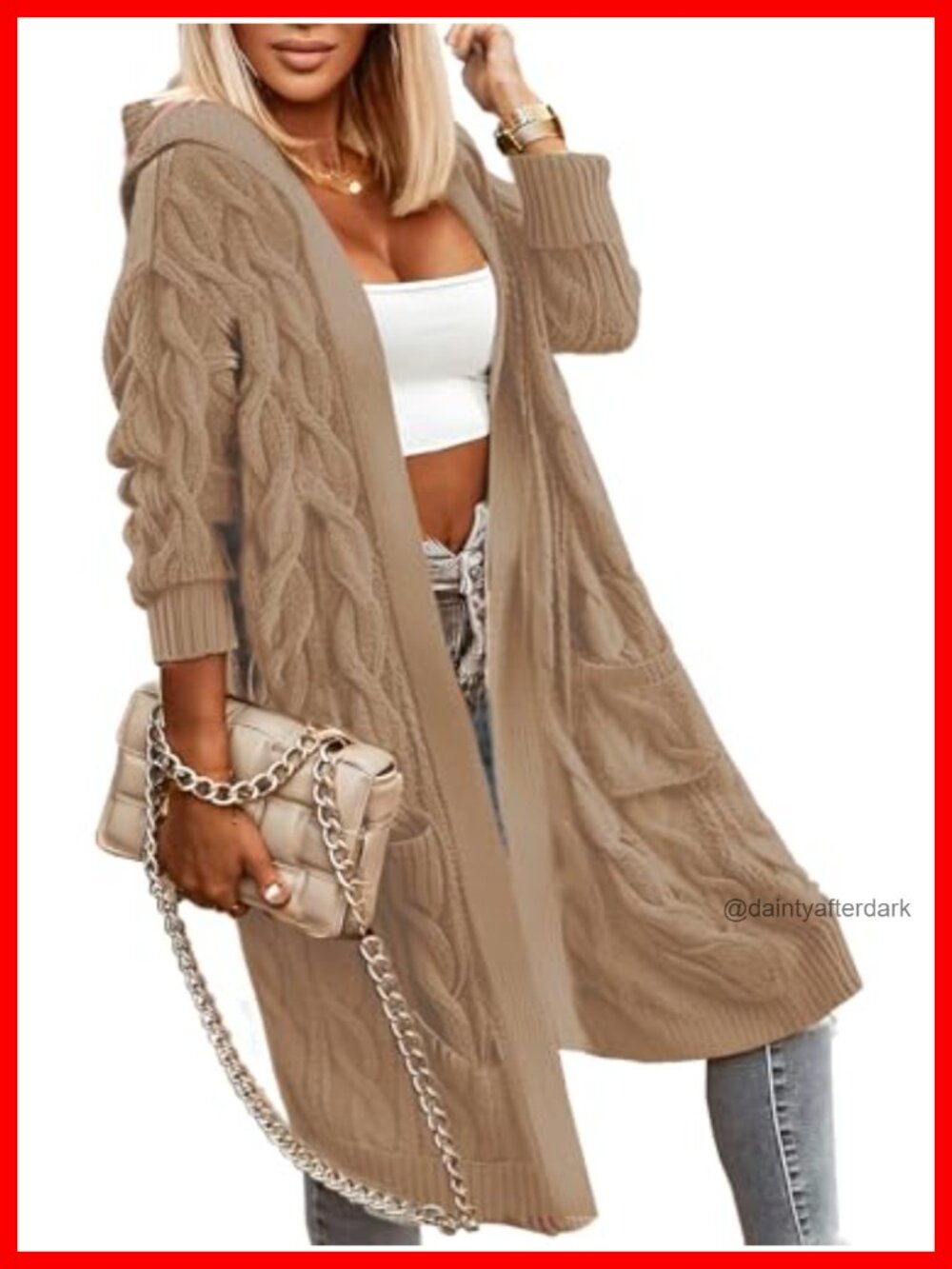 Women Hooded Cable Knit Cardigan Oversized Long Sweater Coat Fleece Warm Winter